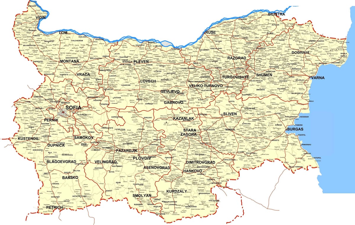 ಬಲ್ಗೇರಿಯ, ದೇಶದ ನಕ್ಷೆ, ನಕ್ಷೆ